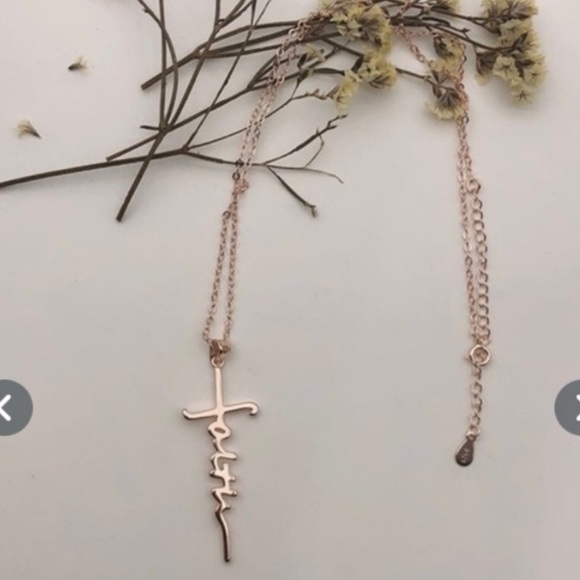 14K gold plated Faith Cross Necklace 16” length with extender - Picture 3 of 8